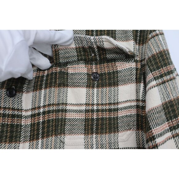 Orvis Mens L/G Plaid Flannel Button-Up Shirt Green & Cream Cotton Outdoors Camp - Picture 7 of 16